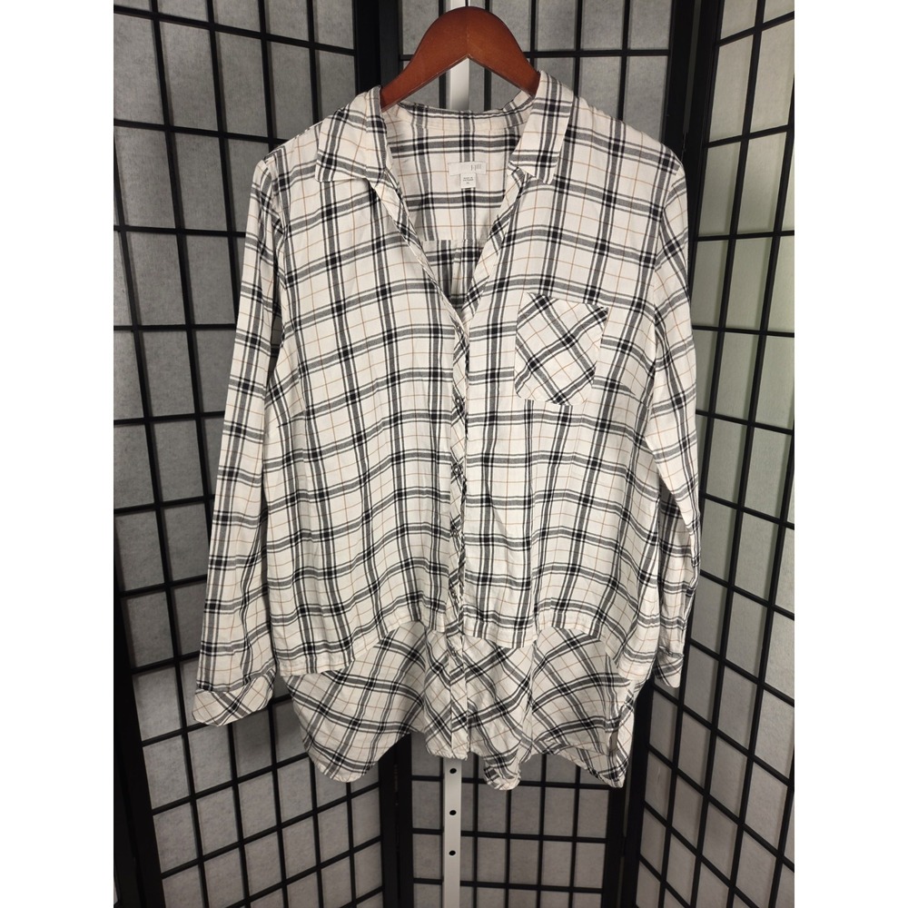 J. Jill Plaid Cabin Lodge Layered Hem Casual Button Down Shirt XL Women